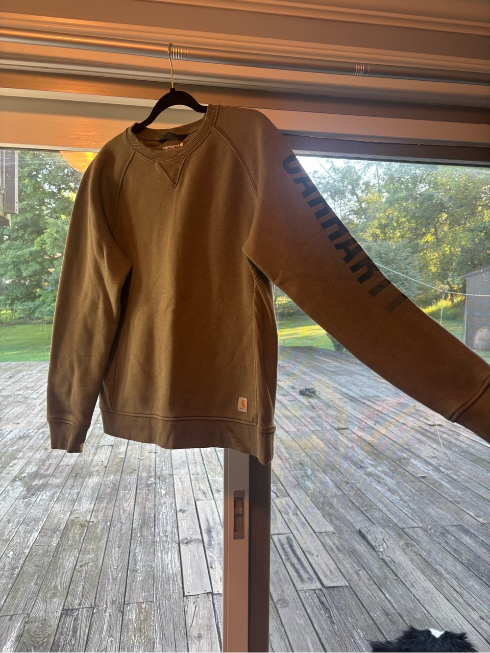 Carhartt Olive Crewneck Sweatshirt with Sleeve Text